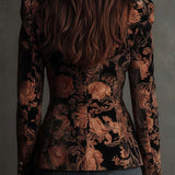 Bertille | Blazer Tailleur Stampato Fiori Nero e Bronzo