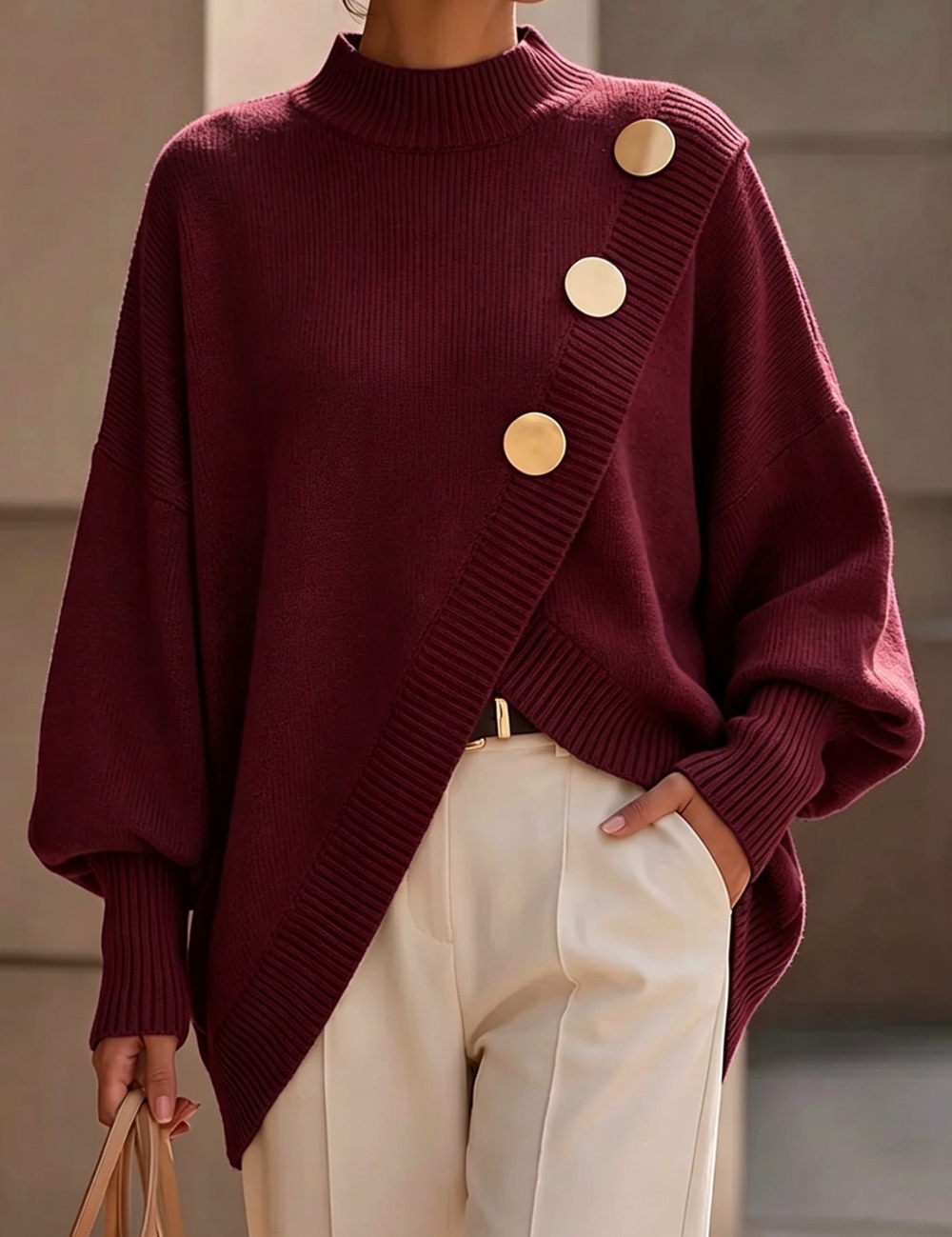 Marisse | Maglione con Collo Alto e Bottoni