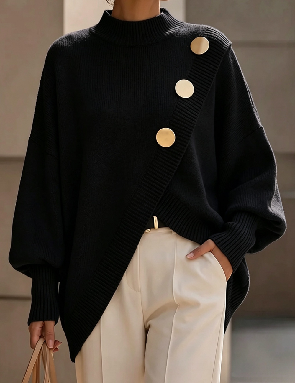 Marisse | Maglione con Collo Alto e Bottoni