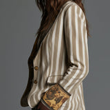 Suzanne | Blazer Bohemien a Righe con Collo Stampato