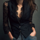 Noémie | Giacca Nera con Maniche Semi-Transparenti