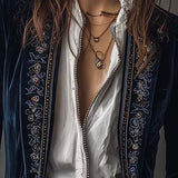 Athénaïs | Giacca Lunga Ricamata Vintage Blu Marino