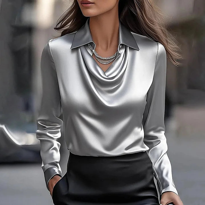 Inês - Blusa di Raso Lussuosa con Scollatura Morbida