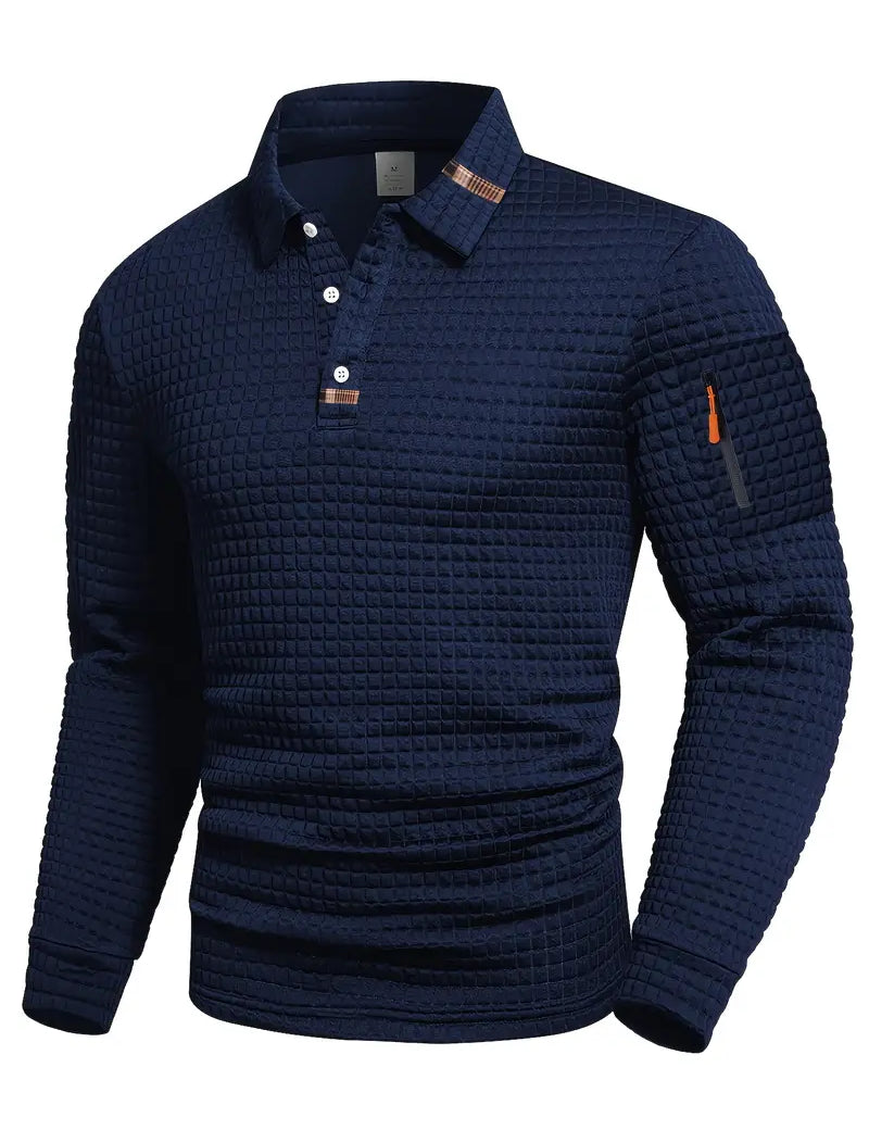 Polo Slim Fit Testurizzato da Uomo con Tasca sulla Manica con Zip