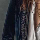 Athénaïs | Giacca Lunga Ricamata Vintage Blu Marino