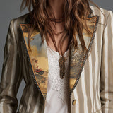 Suzanne | Blazer Bohemien a Righe con Collo Stampato