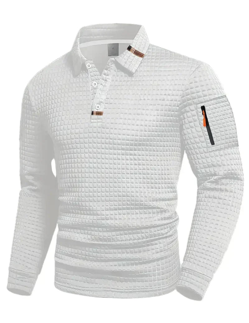 Polo Slim Fit Testurizzato da Uomo con Tasca sulla Manica con Zip