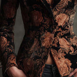 Bertille | Blazer Tailleur Stampato Fiori Nero e Bronzo