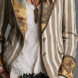 Suzanne | Blazer Bohemien a Righe con Collo Stampato