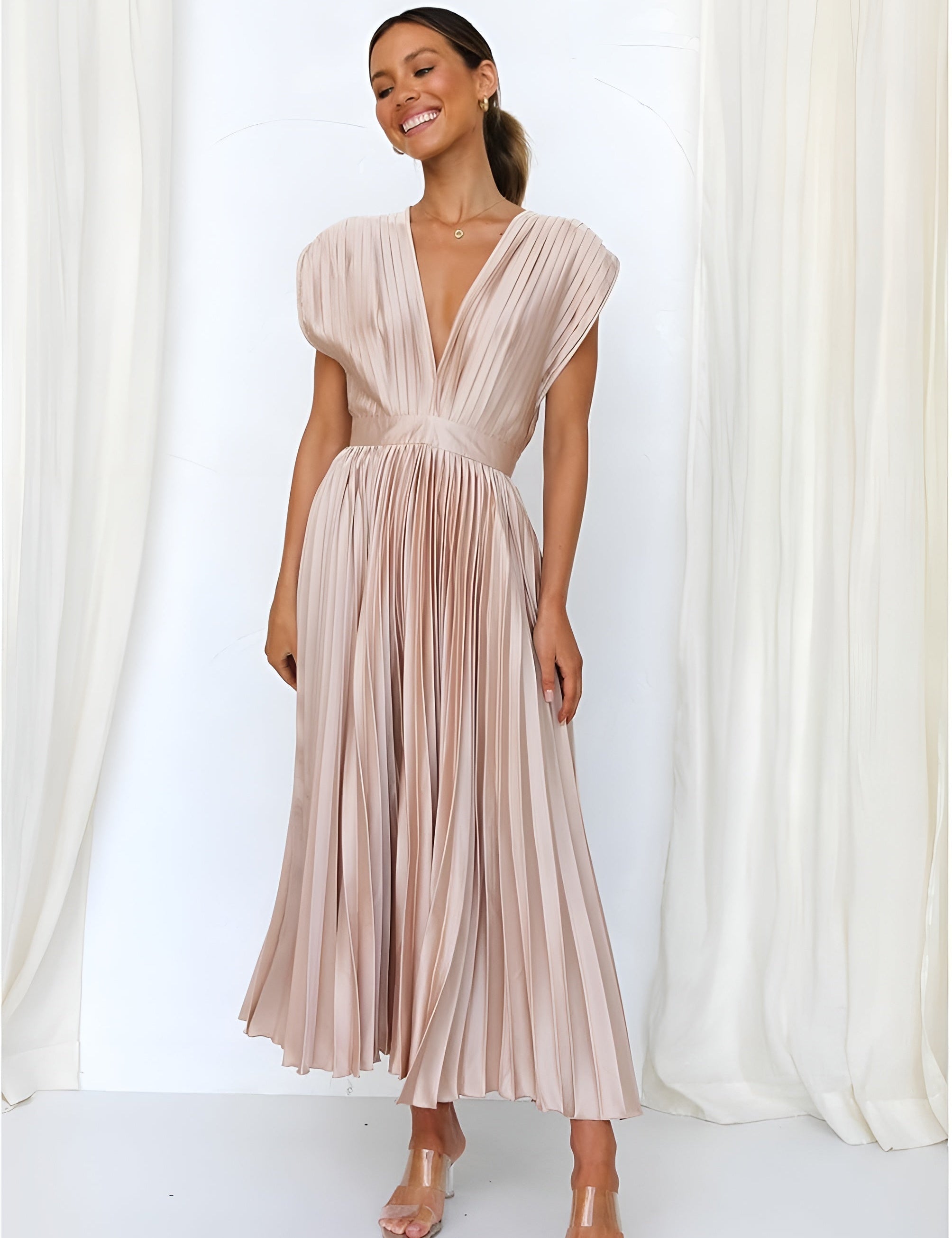 Selina | Vestito senza maniche con pieghe e zip