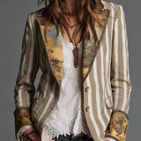 Suzanne | Blazer Bohemien a Righe con Collo Stampato