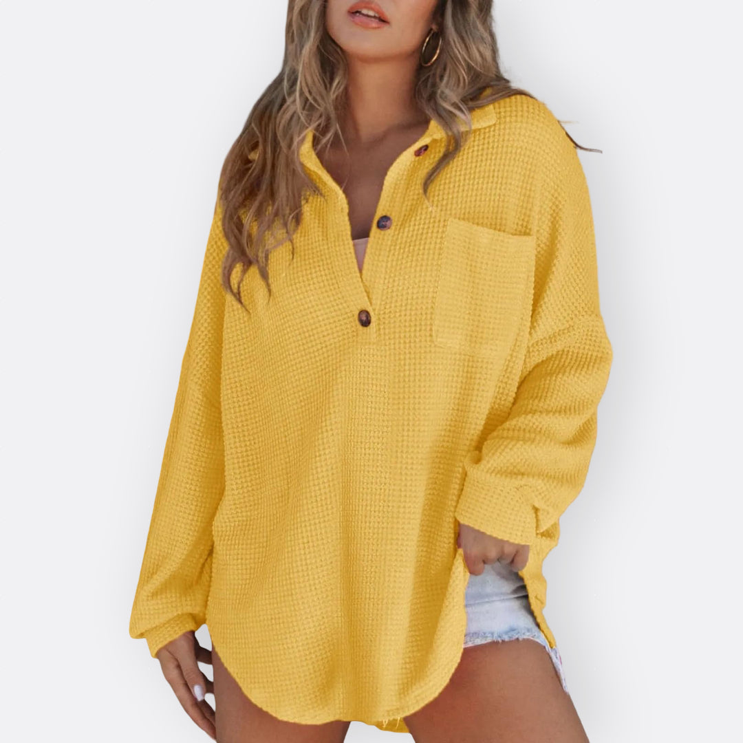 Inês - Blusa Tunica Leggera Scollatura a V con Bottoni