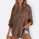 Inês - Blusa Tunica Leggera Scollatura a V con Bottoni