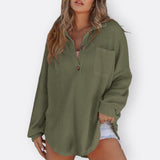 Inês - Blusa Tunica Leggera Scollatura a V con Bottoni