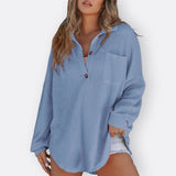 Inês - Blusa Tunica Leggera Scollatura a V con Bottoni