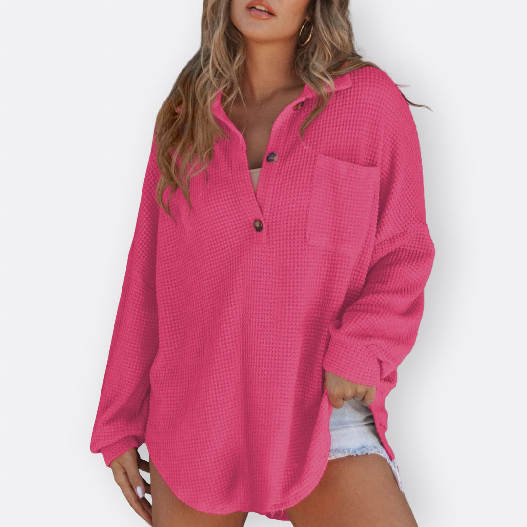 Inês - Blusa Tunica Leggera Scollatura a V con Bottoni