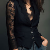Noémie | Giacca Nera con Maniche Semi-Transparenti