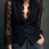 Noémie | Giacca Nera con Maniche Semi-Transparenti
