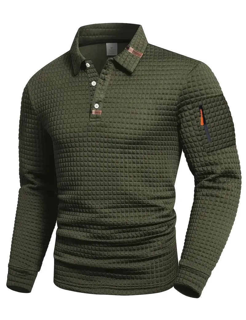 Polo Slim Fit Testurizzato da Uomo con Tasca sulla Manica con Zip