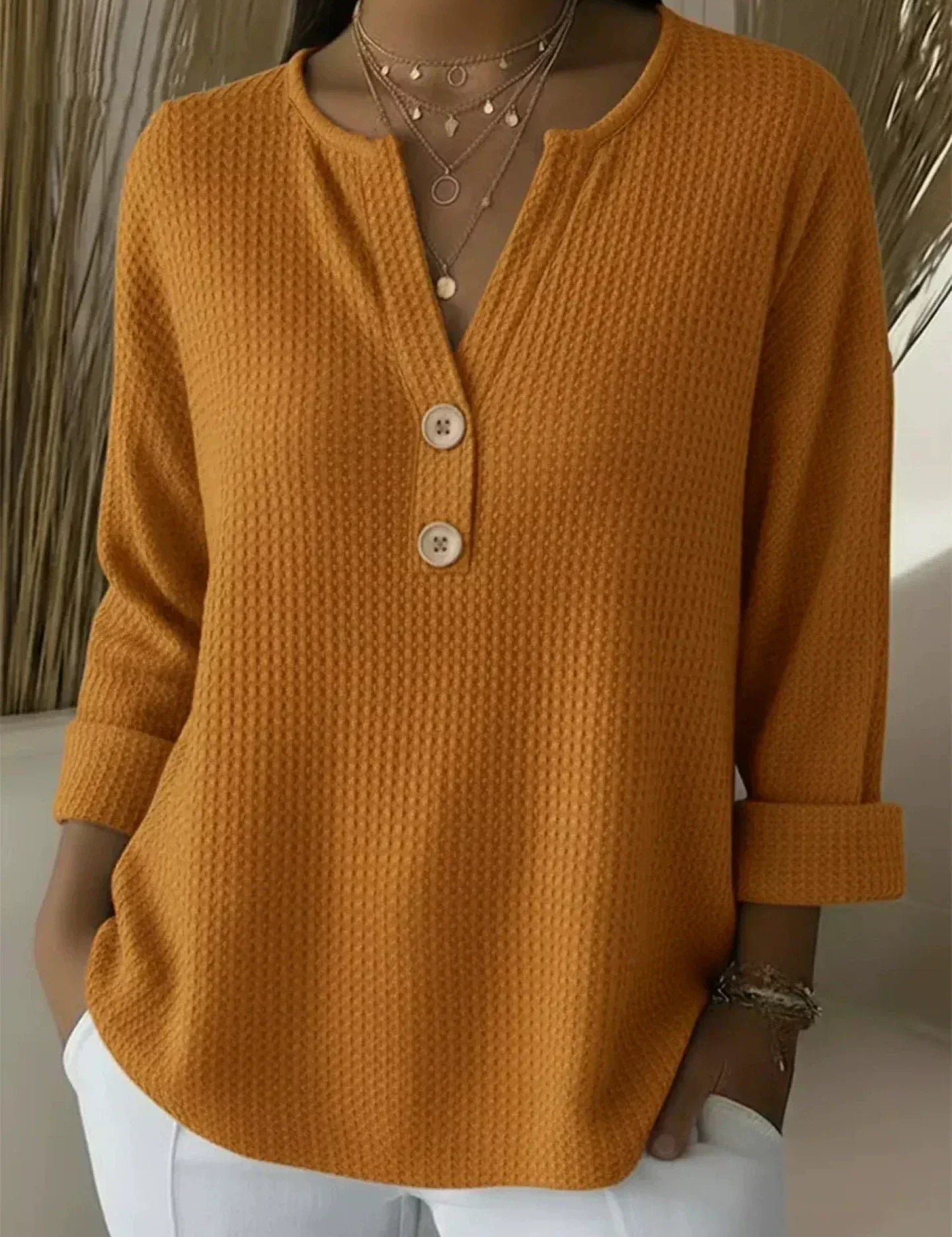 Lucía | Maglietta Henley a Coste con Bottoni