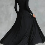 Noémie | Abito Lungo Nero con Scollatura Bateau & Drappeggio Elegante