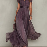 Flavia | Abito Lungo Elegante Viola Scollo a Goccia Pizzo
