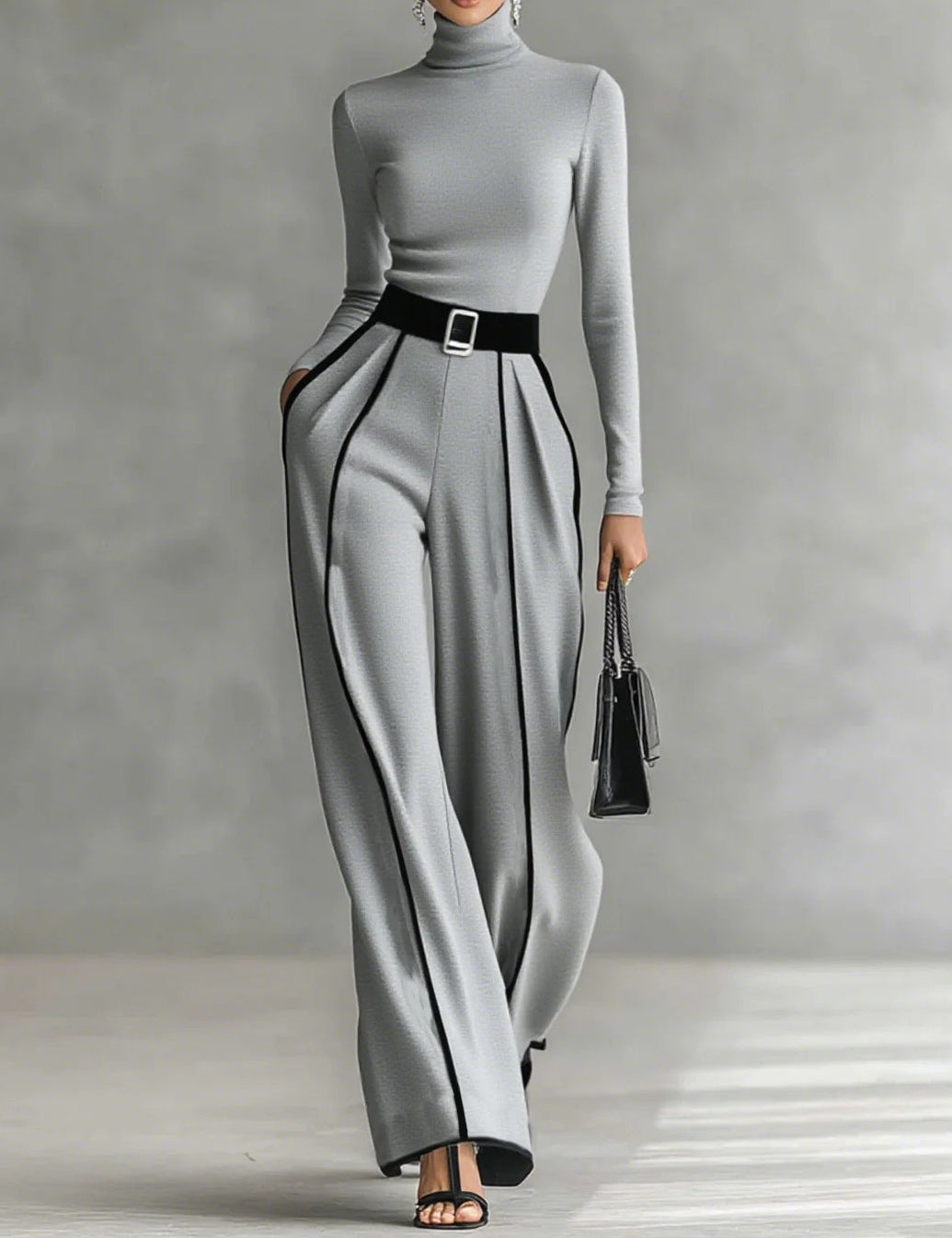Céline | Completo Chic con Collo Alto & Pantaloni Larghi