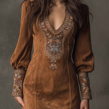 Emilienne | Mini-Abito Vintage in Suedine Ricamata