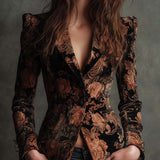 Bertille | Blazer Tailleur Stampato Fiori Nero e Bronzo