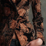 Bertille | Blazer Tailleur Stampato Fiori Nero e Bronzo