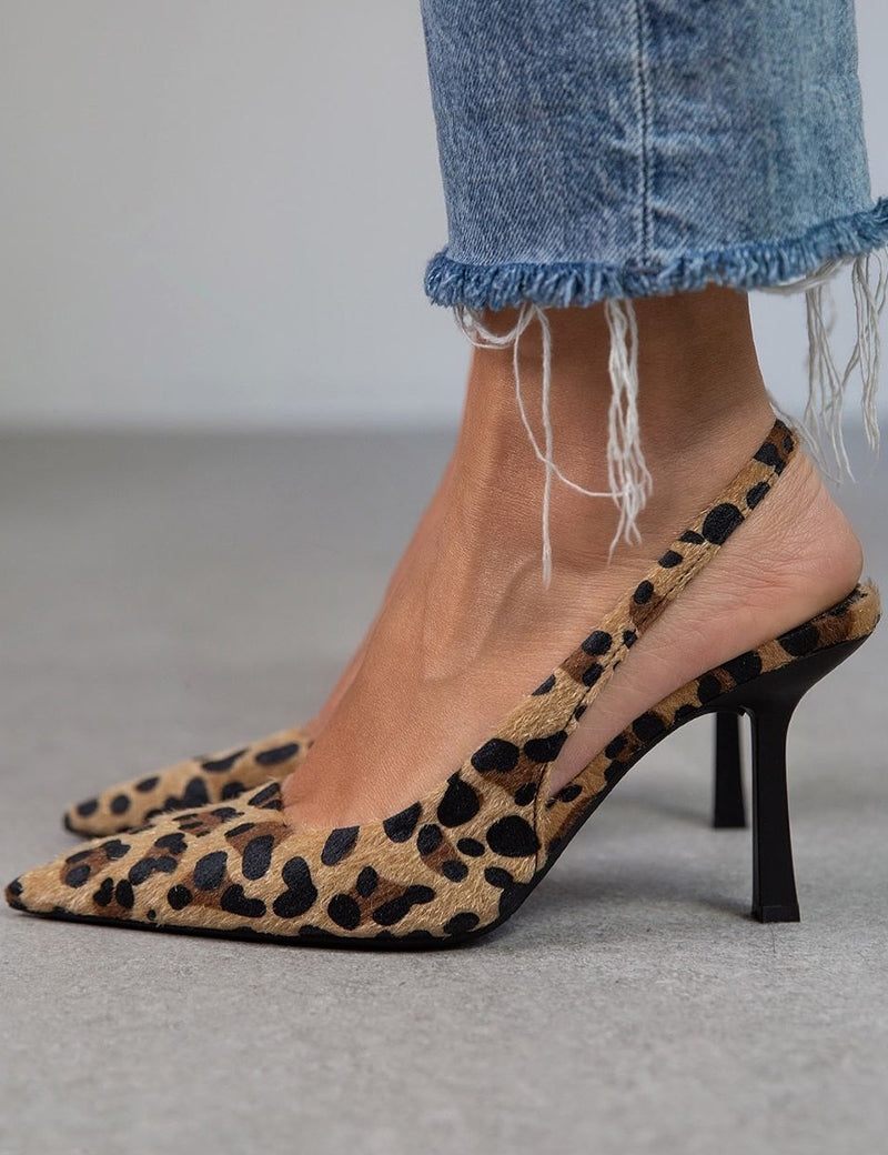 Liorina - Décolleté khaki con stampa leopardata e punta affilata