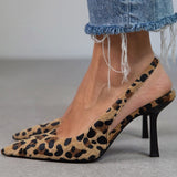 Liorina - Décolleté khaki con stampa leopardata e punta affilata