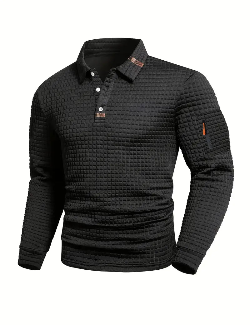 Polo Slim Fit Testurizzato da Uomo con Tasca sulla Manica con Zip
