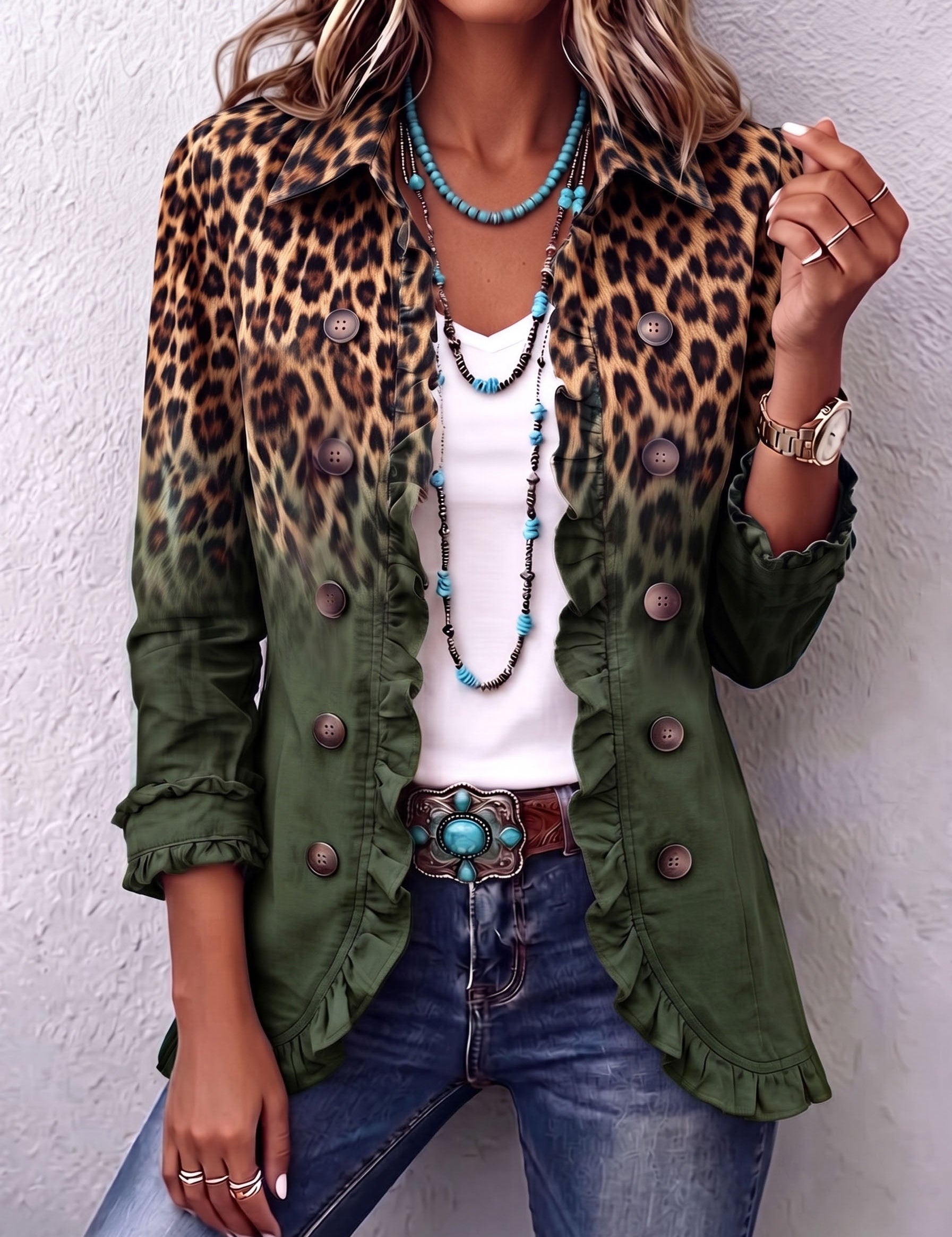 Cassandre | Blazer Leopardo Sfumato con Volant