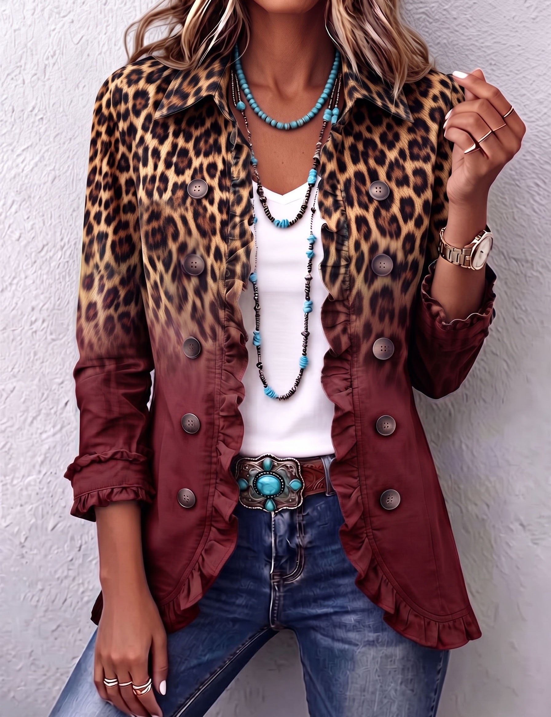 Cassandre | Blazer Leopardo Sfumato con Volant
