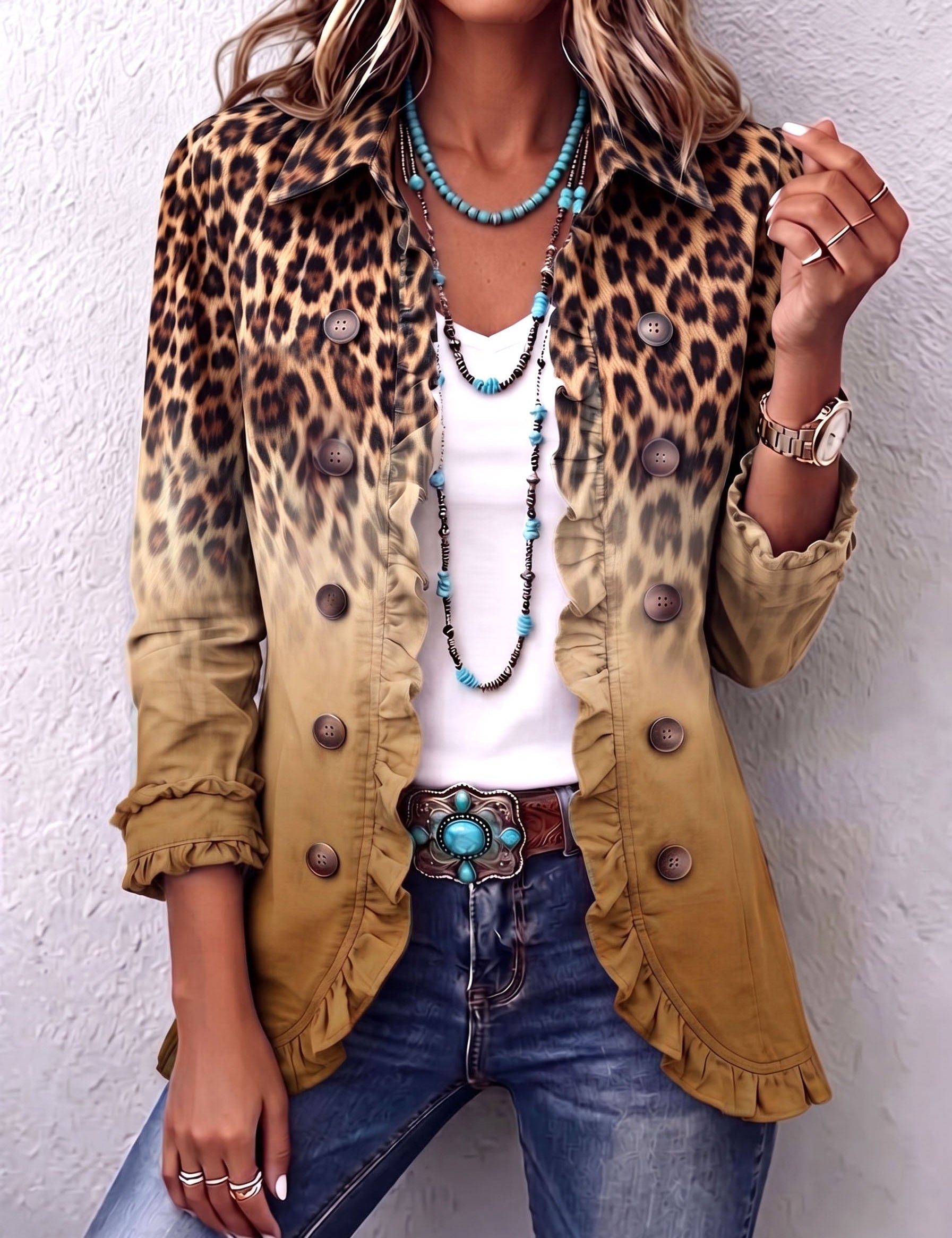 Cassandre | Blazer Leopardo Sfumato con Volant