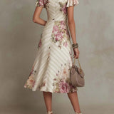 Abito midi in satin con motivo floreale, elegante e dallo stile retrò